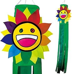 Smiling Sunflower Windsock 60 Inch Durable Outdoor Heavy Duty Hanging Decoration for Yard Garden Patio Home and More