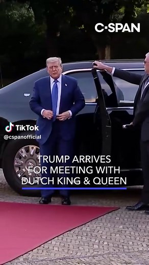 President Trump arrived Tuesday at the Huis ten Bosch Palace in The Hague, Netherlands, to meet with the Dutch king and queen ahead of the 2025 NATO summit. #trump #thehague #nato #cspan