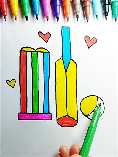 Wicket Bat Ball Drawing & Coloring Fun
