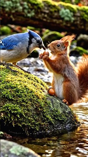 Blue Jay & Red Squirrel's Heartwarming Forest Friendship 🐦🐿️ | Cute Wildlife Story in 4K HDR