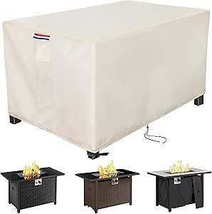Fire Pit Cover Rectangular 42 Inch - Waterproof Outdoor Fire Table Cover Rectangle Heavy Duty, 600D Patio Propane Gas Firepit Cover Rectangular Tear Weather Resistant - 42 x 20 x 13 Inch Beige