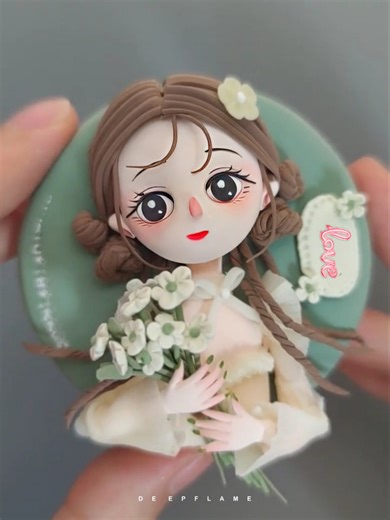Sweet Chibi Girl with Flower Bouquet - Clay | DEEPFLAME