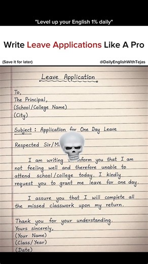 One day, you'll definitely need it🔥 #leaveapplication #english #learn #shorts #learnenglish #fyp