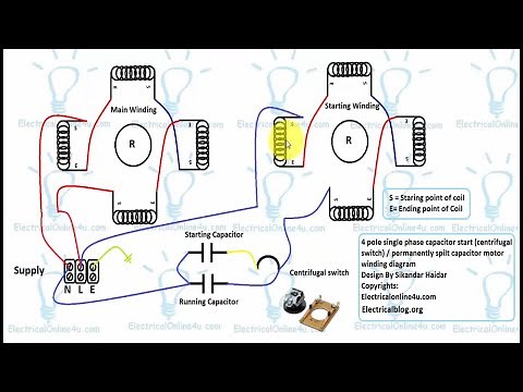 Single Phase 4 Pole Induction Motor Winding Diagram With Centrifugal Switch (Urdu/Hindi)