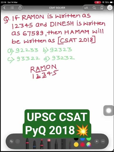 Coding decoding UPSC CSAT 2018 PYQ/ Upsc prelims 2026/ Most important question #cse #upsccsat #csat