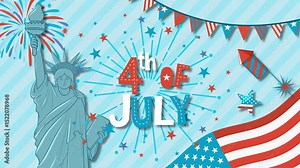 4th of July Celebration Animation with Fireworks and Flags