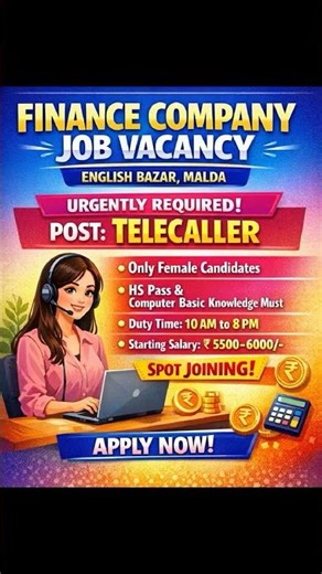 Telecaller job vacancy in malda town.. female only..computer basic knowledge must.Call me 8617008075