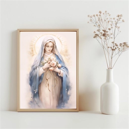 Virgin Mary Watercolor Wall Art, Blessed Mary Digital Print, Catholic Digital Download, Christian Art, Mary Mother of Jesus Christ | SG#140 - Etsy
