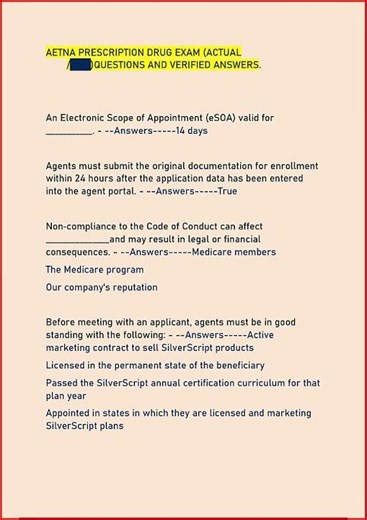 Aetna Prescription Drug Exam Actual Questions And Verified A video