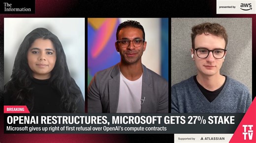 TITV Special Edition: OpenAI recapitalizes as a $500 billion public benefit corporation Today, OpenAI announced that it completed its corporate restructuring into a public benefit corp., clearing the company’s path to an eventual public offering. The Information reported on this first over a month ago, revealing how the new structure divides ownership across Microsoft, the OpenAI Foundation, employees and major investors. In today’s special edition episode of TITV our reporters, Sri Muppidi and 