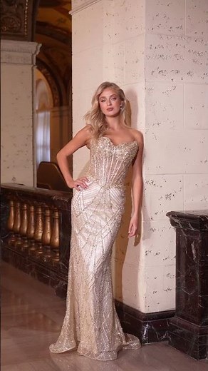 Ladivine J888 Gold Beaded Prom Dress ✨ Glam Corset Prom 2026 Gown
