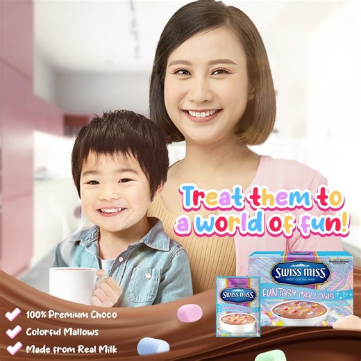 Summer bonding is more fun with Swiss Miss Funtasy Mallows. Take a moment to treat them to a world fun with a fun reward made from real milk, 100% premium cocoa, and colorful mallows. | Swiss Miss Philippines