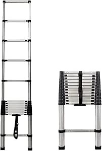 Telescopic Extension Ladder Stainless Steel Telescoping Ladder, 12.5 FT Collapsible Ladder with Locking Mechanism Portable Ladder for Indoor and Outdoor Use, 330lb Load Capacity