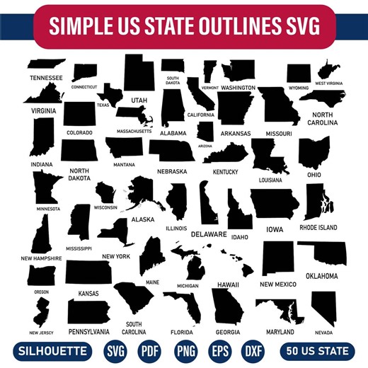 US State Outlines SVG Bundle | 50 States Svg | USA Map Silhouette Svg | Cricut & Silhouette Cut Files | State Shapes Svg - Etsy