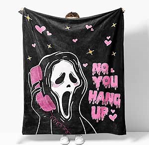 Snycler No You Hang Up Black Ghost Scary Face Blanket Black Flannel Blanket Horror Halloween Valentine's Day Gifts for Bedroom Bed Living Room Sofa Couch 50"x60"