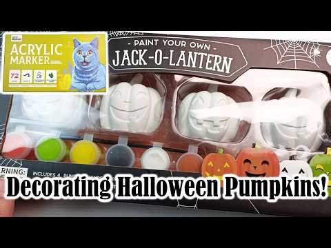 Decorating Helloween Jack-o-Lantern Pumpkins with Paint Pens! Let's Resin Acrylic Markers |BECTOBER