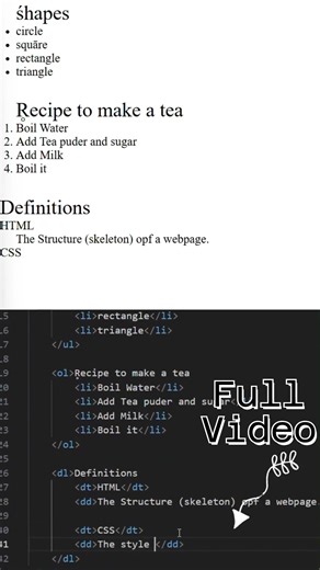 HTML List | HTML CSS | #shorts #shortsvideo #viral