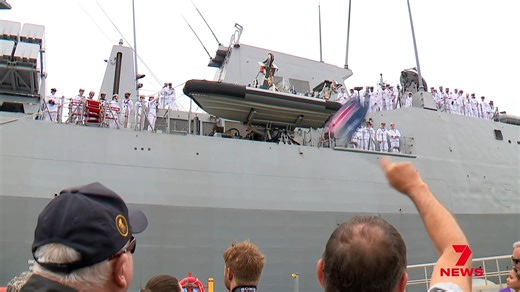 HMAS Brisbane returned to Sydney after four months at sea, and a wave of emotion swept through Garden Island. There was barely a dry eye at Garden Island as the crew of HMAS Brisbane was given a hero's welcome into Sydney Harbour. | 7NEWS Sydney