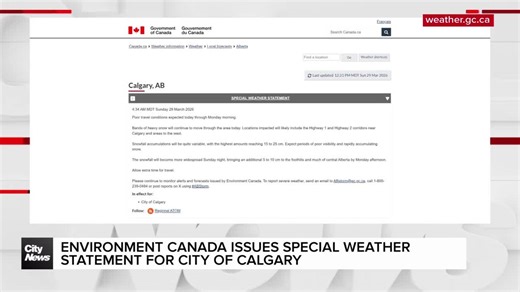 Calgary under special weather statement, snow expected: Environment Canada