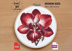 Red Orchid Cross Stitch Pattern: Vintage Floral Design (PDF, SVG) - Etsy