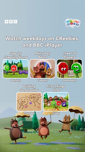 We wonder... what magical Wonderblocks adventures await us next week on CBeebies? ✨ Set your alarms so you and your little learners don't miss a single moment! 👇 🚌 Step by Stepping Stone: Arty takes the Little Hoppers on a field trip. 🌧️ Rainy Day Bears: The Three Bears want to play outside, but it's raining! 🎨 Tower of Flowers: Go and Stop call on Artie to help them make a decorative banner using different colour splats. 🏖️ Building Sandcastles: The Three Bears want to build a sandcastle a