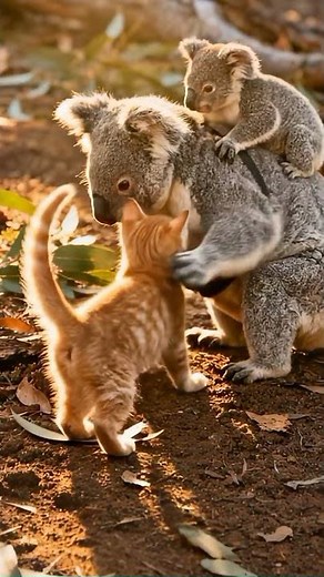 Koala Family Hugs a Lost Kitten Like One of Their Own