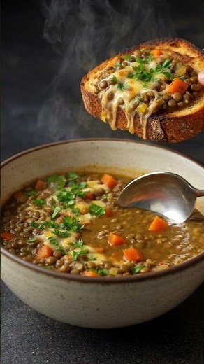 Cheesy Lentil Soup with Epic Toast Topper 🔥 #healthybytes