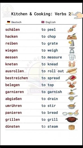 Master the German kitchen with these essential verbs! 🥘🇩🇪​#LearnGerman #DeutschLernen #CookingVerbs