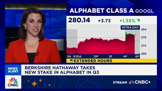 Berkshire Hathaway taking a new stake in $GOOGL in Q3 and making some other stake changes. CNBC's @LesliePicker reports. | CNBC Fast Money