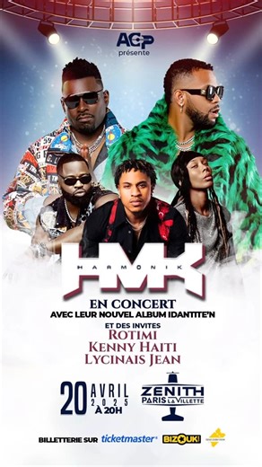 @harmonikhmk_officiel l'un des groupes les plus prisés du konpa en concert exclusif le dimanche 20 avril 2025 à 20h au sein de la mythique scène du Zénith de Paris. Pour vous en mettre plein les yeux , ils ont invités Rotimi célèbre chanteur rnb nigériano-américain, la talentueuse Lycinais Jean, l'énergique Kenny Haïti et pour mettre le feu aux platines Dj Skety Billets disponibles sur Bizouk.com, ticketmaster.fr et les points de ventes habituels. Réservez-vite le show s'annonce phénoménal. http
