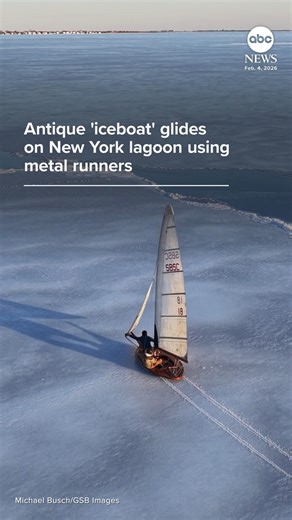 Two adventurous boaters took advantage of frigid temperatures by attaching metal runners to an antique boat, then "sailing" on New York's frozen Great South Bay. https://abcnews.visitlink.me/a4km0t | ABC News