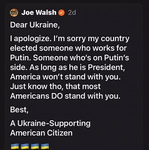 Former Republican Congressman Joe Walsh nails it. Tell Congress to stand with Ukraine over Russia here: https://bit.ly/3QKZwgQ #SlavaUkraini | The Democratic Coalition