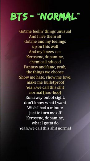 BTS - "NORMAL" (Lyrics) || #bts #bts_arirang #normal #song #lyrics