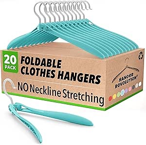 Foldable Hangers by Hanger Revolution - Slide Easily Through Necklines Without Stretching - Non-Slip Plastic Arms Prevent Wrinkles & Marks - Perfect for Closet, Laundry & Travel - Blue - 20 Pack