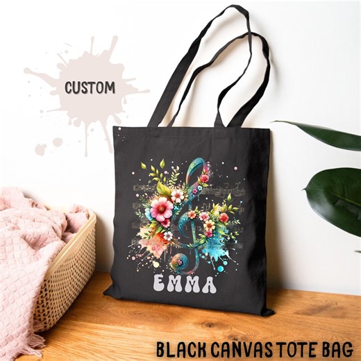 Personalized Music Note Canvas Tote Bag, Music Lessons Graduation Bag, Gift for Music Teacher, Music Lover Musician Instrument Tote - Etsy