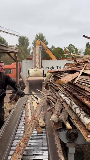 Industrial Wood Chipper in Action at Sawmill