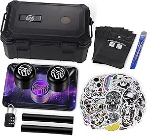 Mokoart Modern Waterproof Storage Box, Black ABS Plastic, Smell Proof Humidor Container with Lock, Travel Storage Box, 9.65x6.3x4.33 inches, 1 Piece