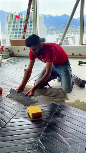 Chevron Tile Installation in Vancouver