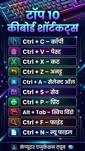 Top 10 Keyboard Shortcuts in Hindi | Computer Shortcut Keys | Computer Education Tube
