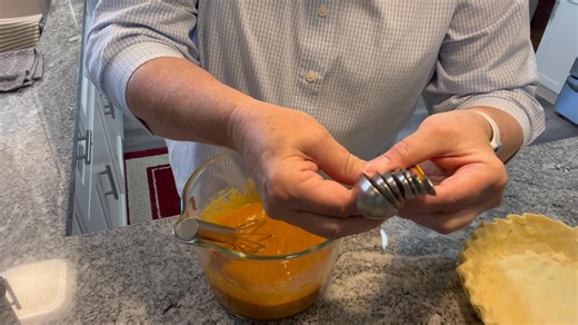 Lite Pumpkin Pie 1 standard unbaked pie crust 1 can (15 oz) Pumpkin (not pumpkin pie mix) 1/2 cup fat free Milk 2 Tbsp. Butter, melted 3/4 cup Brown Sugar substitute 1 large Egg 2 Egg Whites 1/2 tsp. Pumpkin Pie Spice 1/8 tsp. Ground Cloves 1/8 tsp. Ground Nutmeg 1/2 tsp. Cinnamon 1 tsp. Vanilla 1. Preheat oven to 350 degrees 2. Prepare pie crust and place in a 9 inch pie dish. 3. In a mixing bowl, with a whisk, mix pumpkin, milk, melted butter, brown sugar and egg and egg whites. 4. Add vanilla