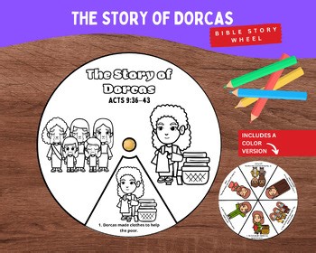 Dorcas and Tabitha Bible Story Coloring Wheel | Acts 9 for Kids | Tabitha Bible