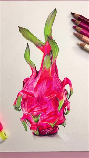 Dragon fruit drawing by color pencils and markers. #dragonfruit #drawing #realistic #art #fyp