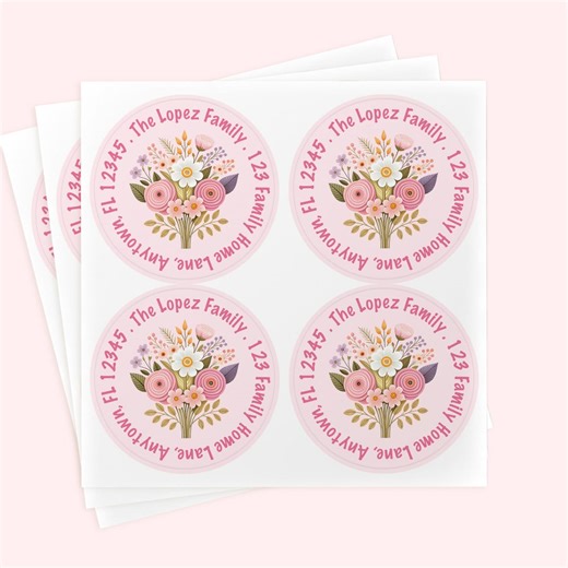 Personalized Family Return Address Labels Stickers | Pink Spring Bouquet Address Sticker - Etsy