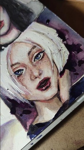 White Hair Semirealistic Anime Alt Girl Portrait Cute Face Drawing Watercolour Sketch in Sketchbook