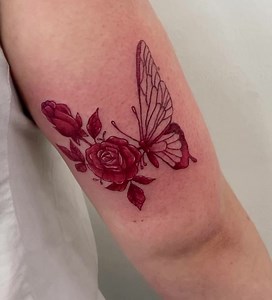 29 reactions | Beautiful half red rose butterfly✨ Shoot me a message to get booked in✨ -em Insta: @emmilyart | Elixir Ink | Facebook