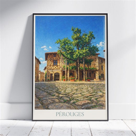 Pérouges France Travel Poster: Place Du Tilleul, Medieval Square Painted Art Print - Etsy