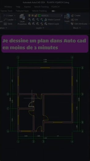 3 minutes pour faire un plan dans Auto Cad ! #autocad #aporendreautocad #architecture