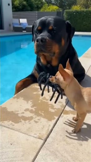 Tiny Chihuahua vs Giant Rottweiler 😱🕷️ | Pool Prank Gone Wrong! 😂🌊#FunnyDogs#ChihuahuaAttitude
