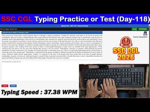 SSC CGL TYPING PRACTICE DAY 118 By Raushan Typing Master