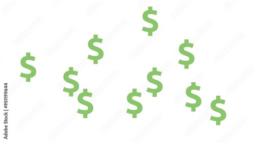 Randomly Wiggling Multiple Green Dollar Icons on a White Background. Dynamic Position Animation with Wiggle Effect, Highlighting USD Currency Volatility and the U.S. Economy. 4K Motion Graphics